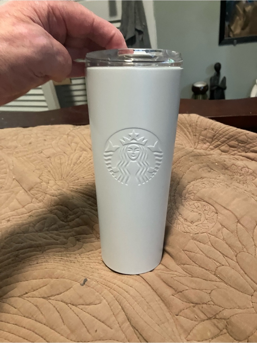 Starbucks White Embossed Siren Stainless Tumbler with Clear Lid